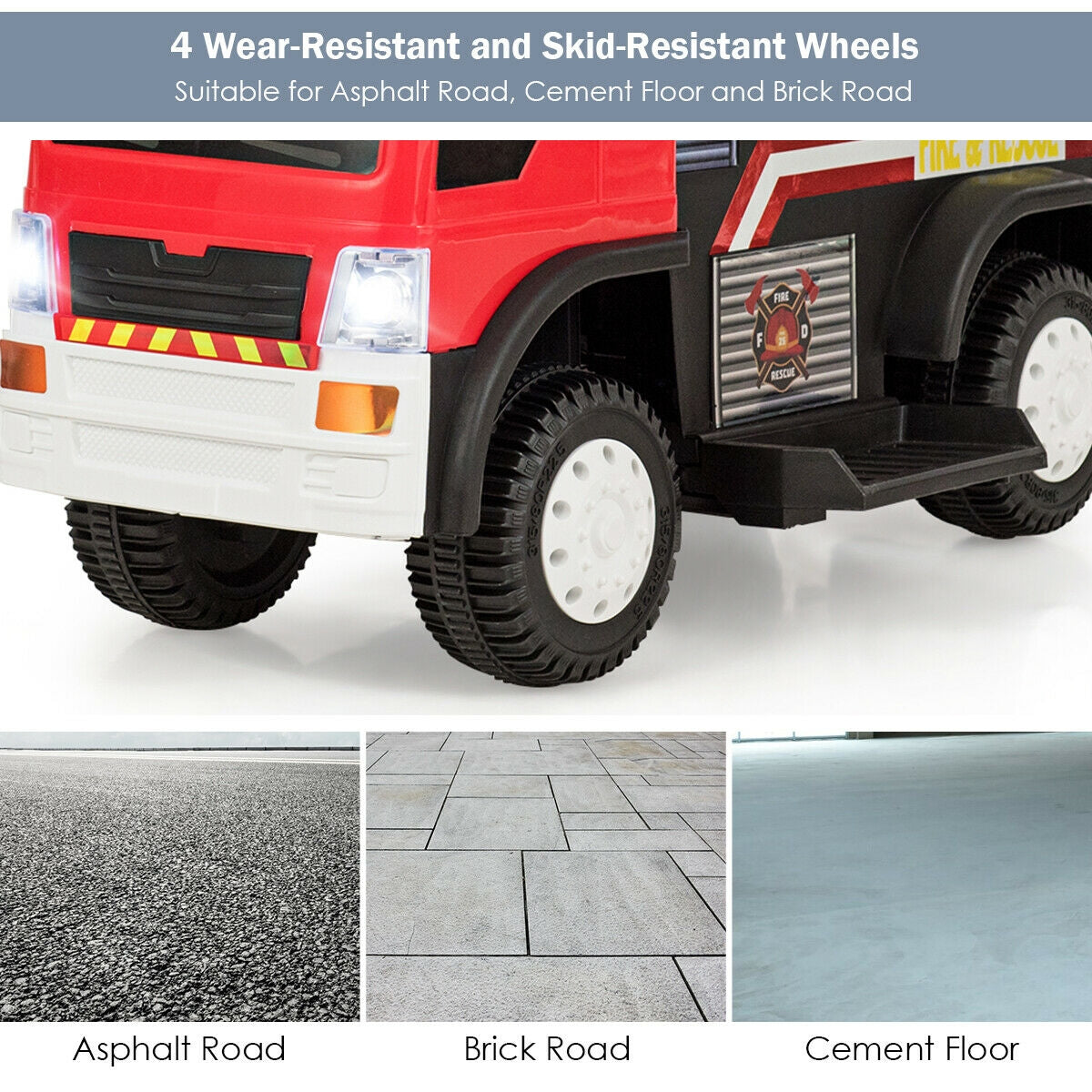 Kids 6V Battery Powered Electric Ride On Fire Truck Kids Crystal