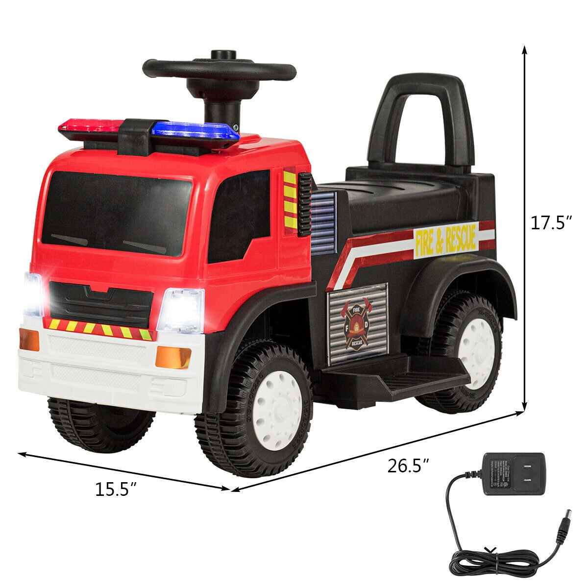 Kids 6V Battery Powered Electric Ride On Fire Truck Kids Crystal