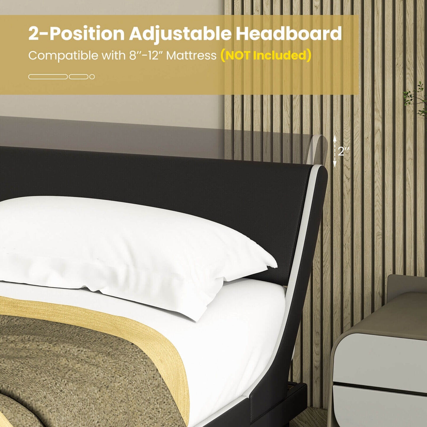 Upholstered Platform Bed Frame Low Profile Faux Leather with Curved Headboard-Queen Size Kids Crystal