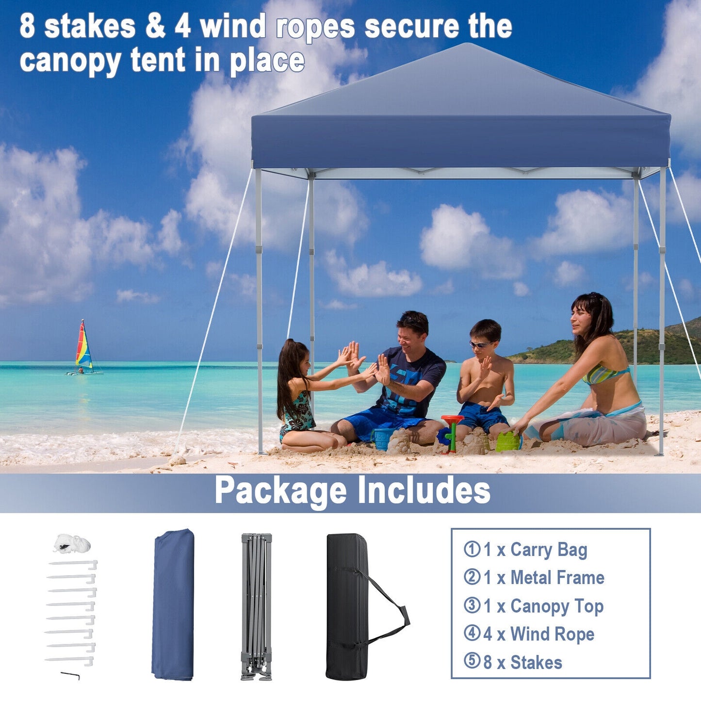 6.6 x 6.6 Feet Outdoor Pop-up Canopy Tent with UPF 50+ Sun Protection-Blue Kids Crystal