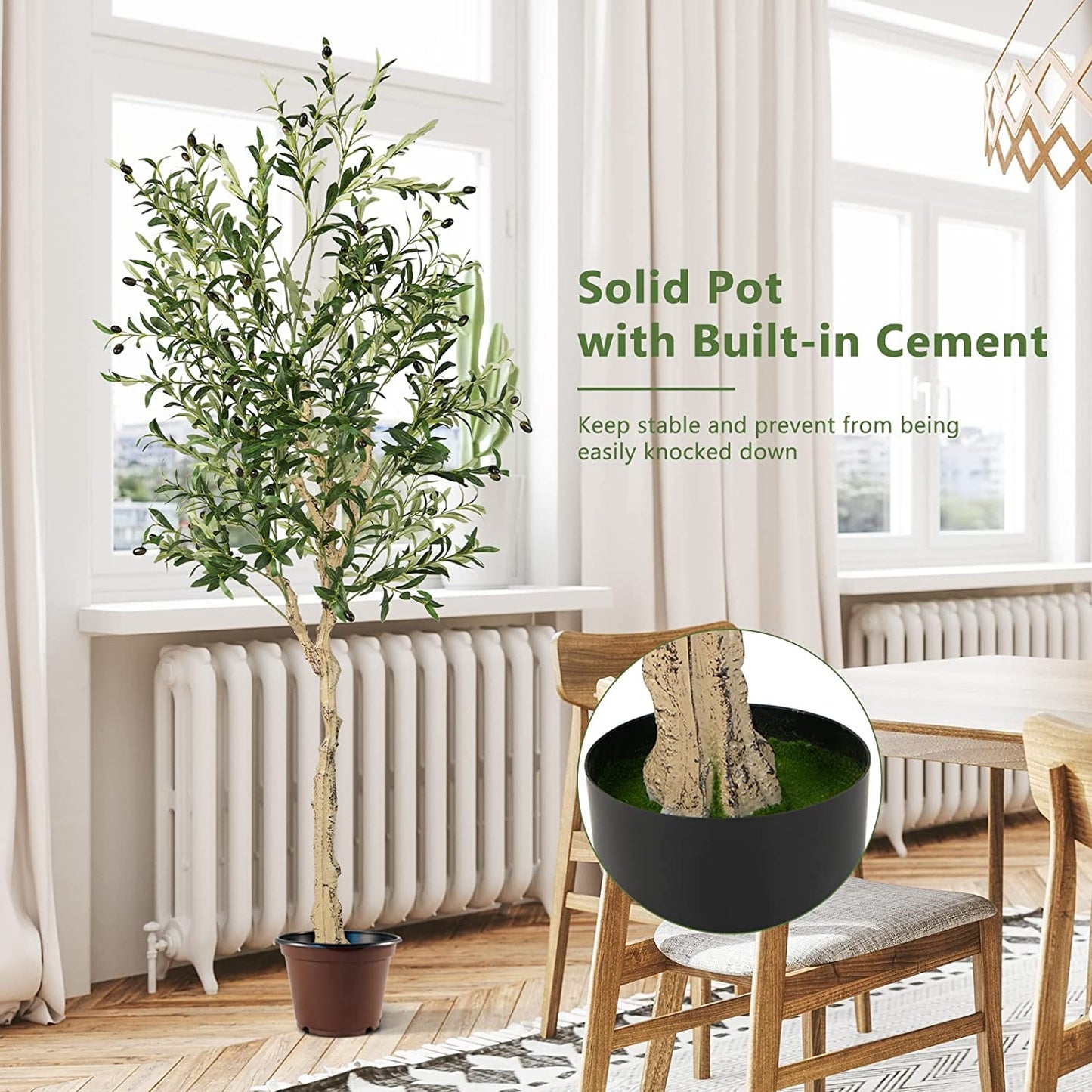 6 Feet Artificial Olive Tree in Cement Pot-2 Pieces Kids Crystal