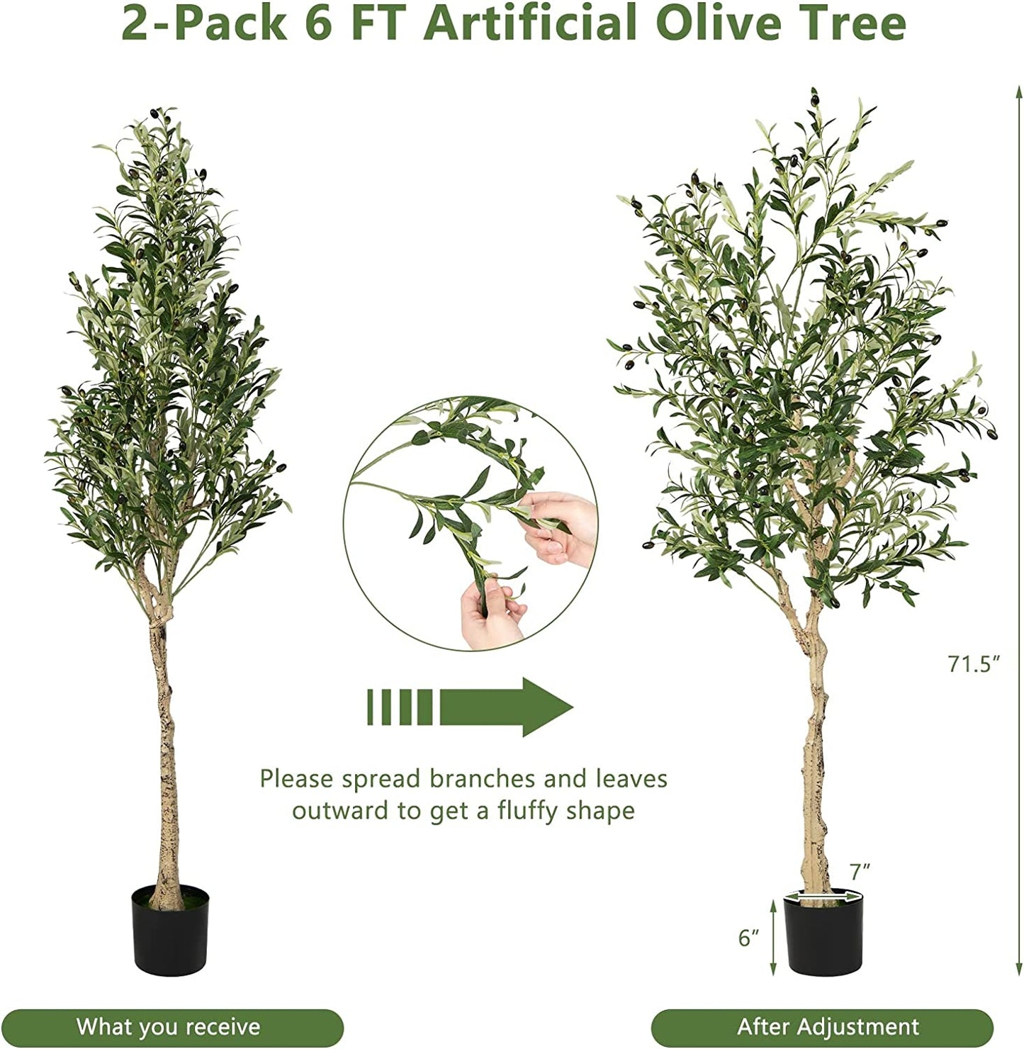 6 Feet Artificial Olive Tree in Cement Pot-2 Pieces Kids Crystal