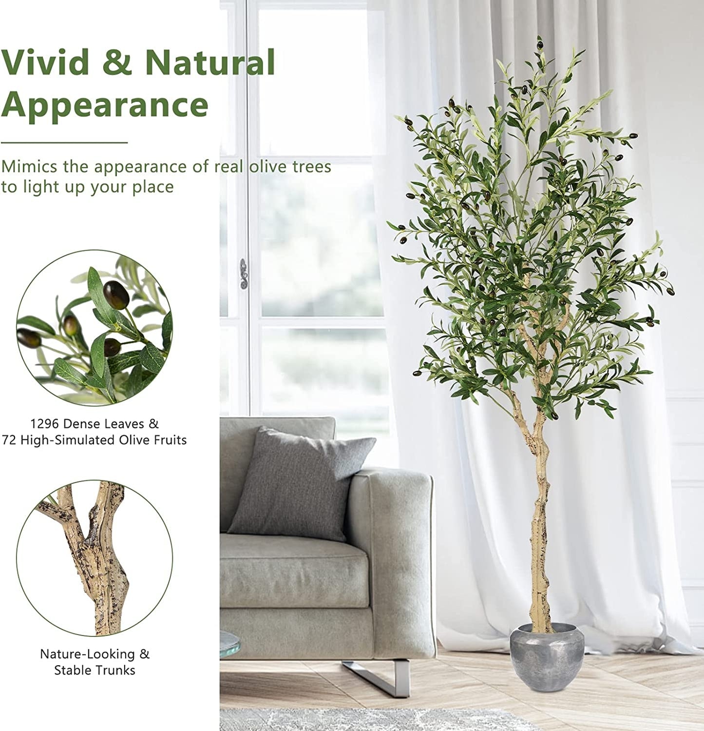 6 Feet Artificial Olive Tree in Cement Pot-2 Pieces Kids Crystal