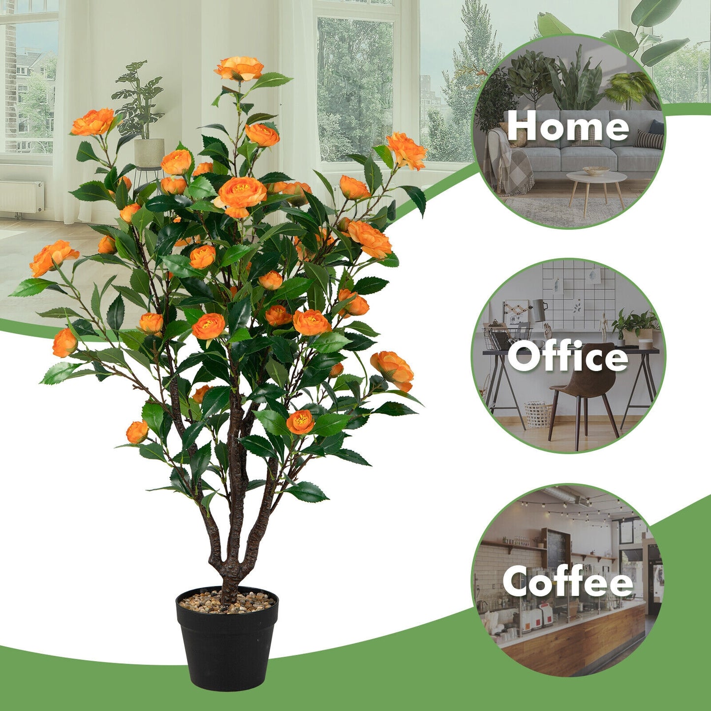 3.3 Feet Artificial Camellia Tree for Indoor and Outdoor Kids Crystal