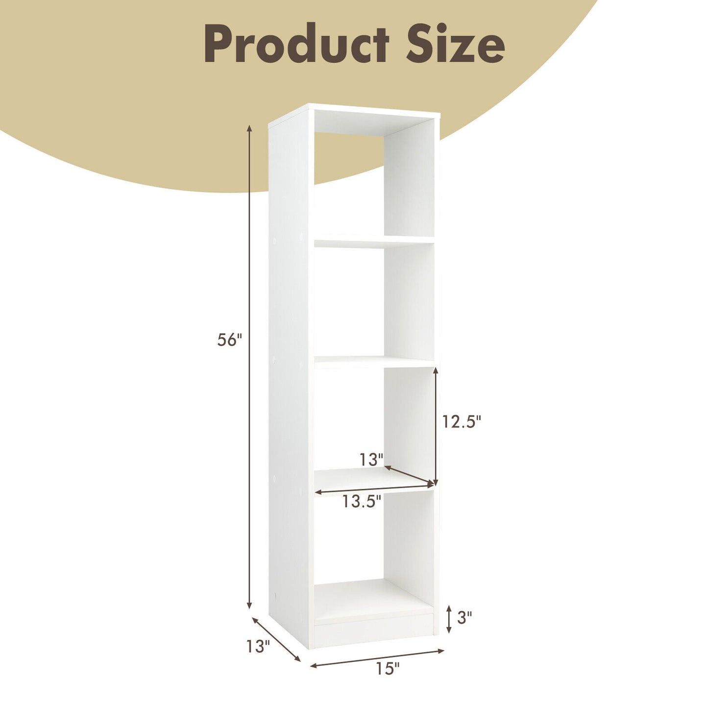 5 Tiers 4-Cube Narrow Bookshelf with 4 Anti-Tipping Kits-White Kids Crystal