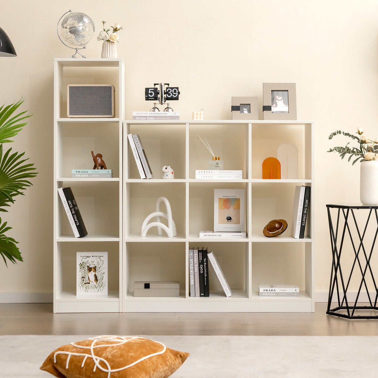 5 Tiers 4-Cube Narrow Bookshelf with 4 Anti-Tipping Kits-White Kids Crystal