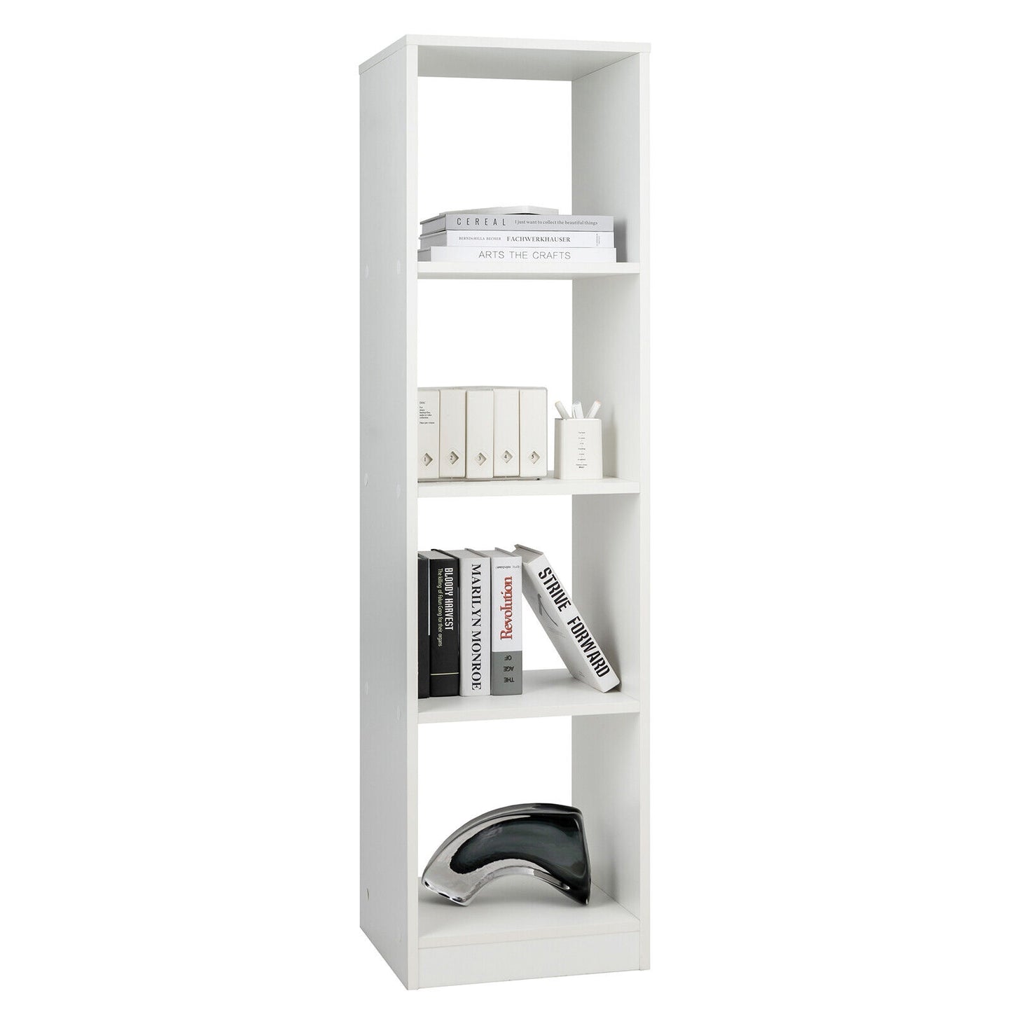 5 Tiers 4-Cube Narrow Bookshelf with 4 Anti-Tipping Kits-White Kids Crystal