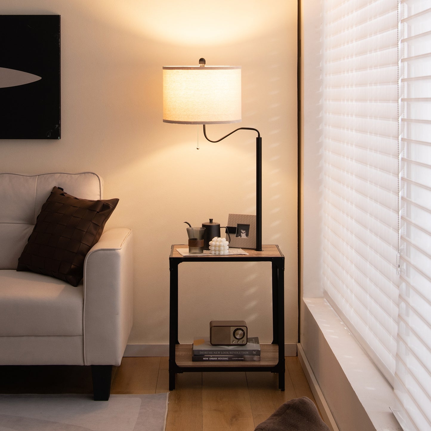 360° Rotatable Floor Lamp with End Table and USB Charging Ports Kids Crystal