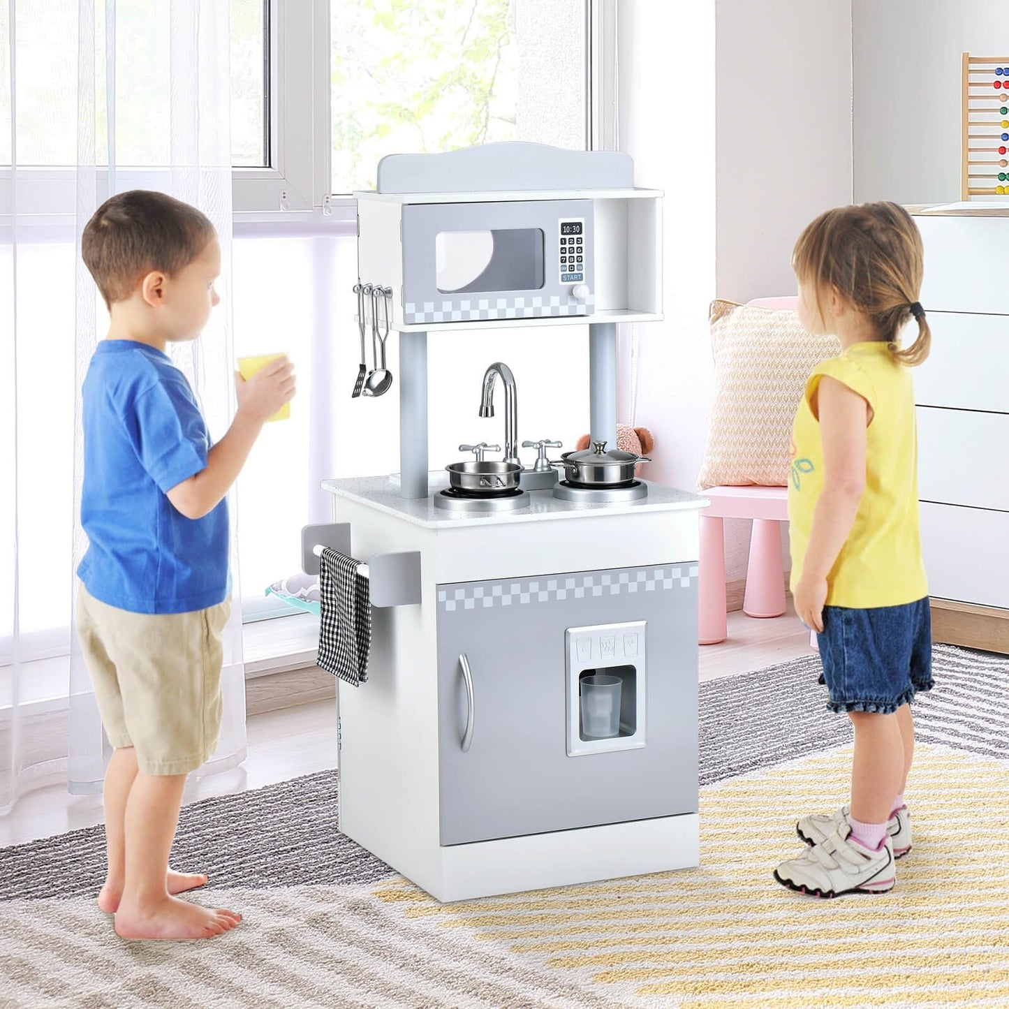 Chef Pretend Kitchen Playset with Cooking Oven and Sink for Toddlers Kids Crystal
