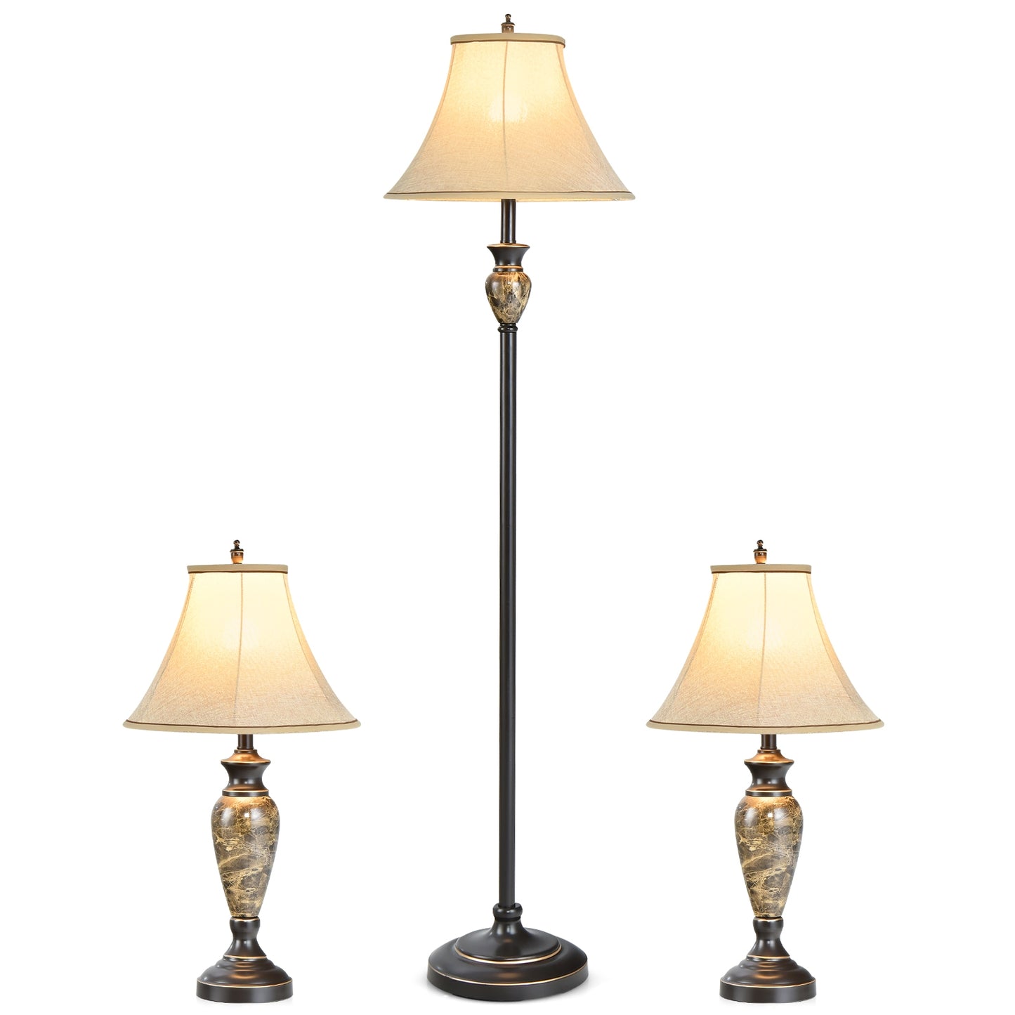 3-Piece Table and Floor Lamp Set with Linen Fabric Lamp Shades Kids Crystal