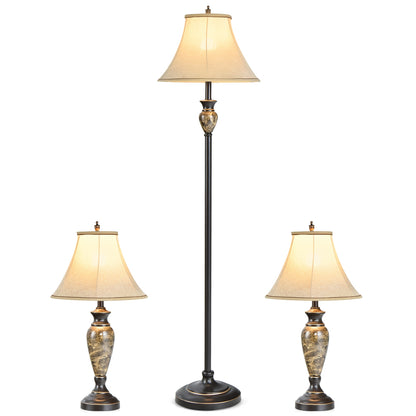 3-Piece Table and Floor Lamp Set with Linen Fabric Lamp Shades