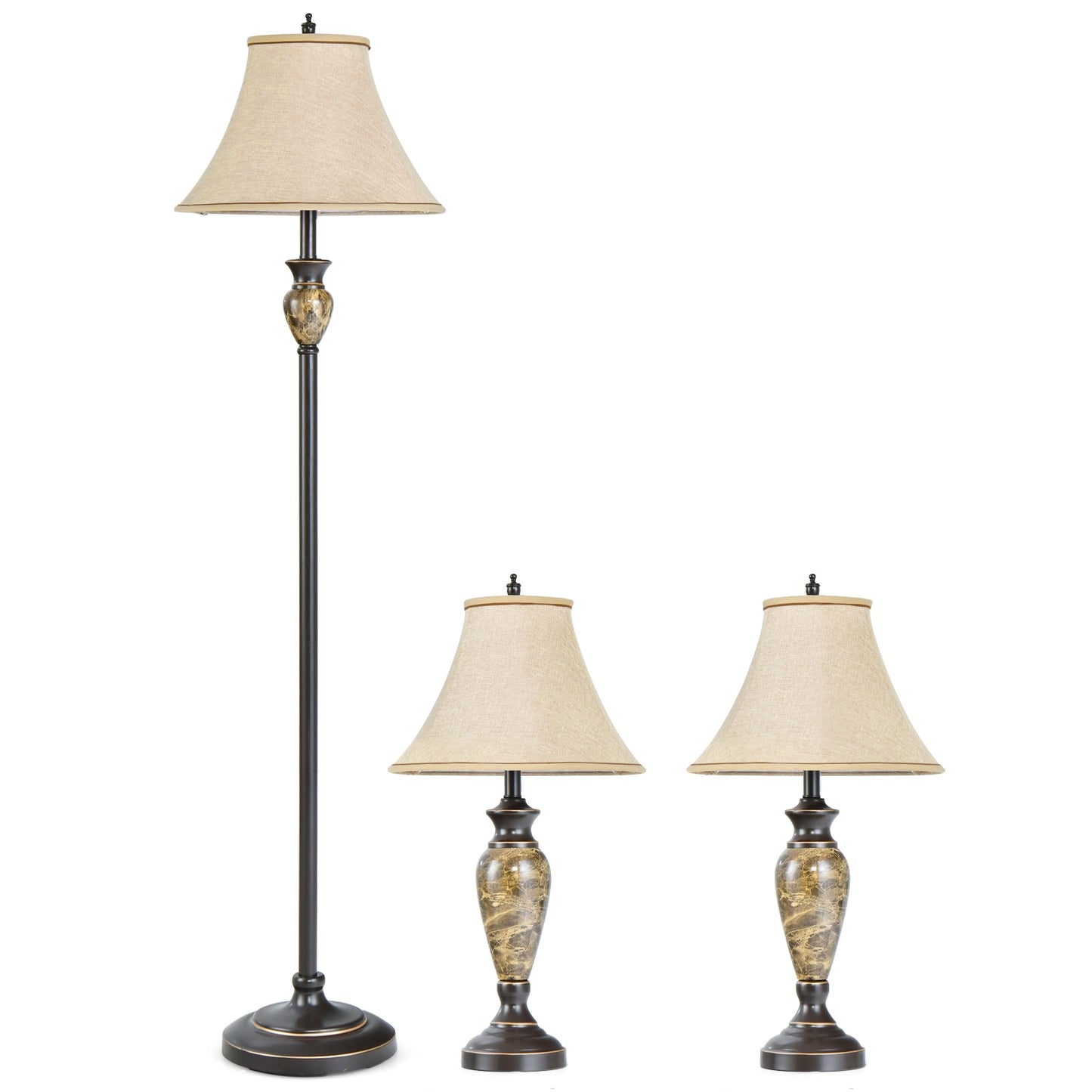 3-Piece Table and Floor Lamp Set with Linen Fabric Lamp Shades Kids Crystal
