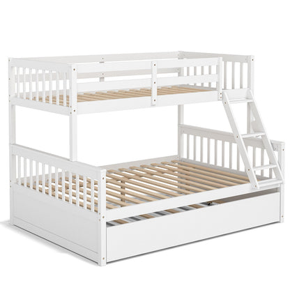 Twin Over Full Convertible Bunk Bed with Twin Trundle-White