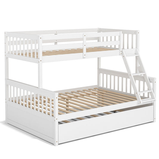 Twin Over Full Convertible Bunk Bed with Twin Trundle-White Kids Crystal