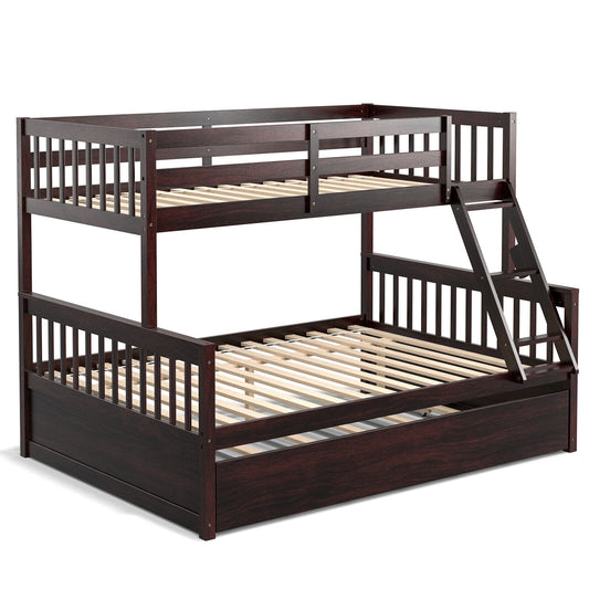 Twin Over Full Convertible Bunk Bed with Twin Trundle-Espresso Kids Crystal