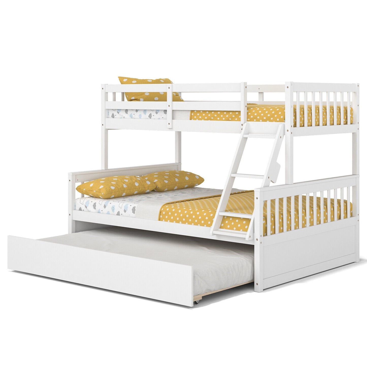 Twin Over Full Convertible Bunk Bed with Twin Trundle-White Kids Crystal