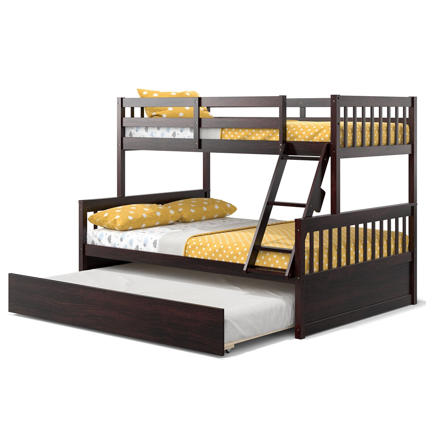 Twin Over Full Convertible Bunk Bed with Twin Trundle-Espresso Kids Crystal
