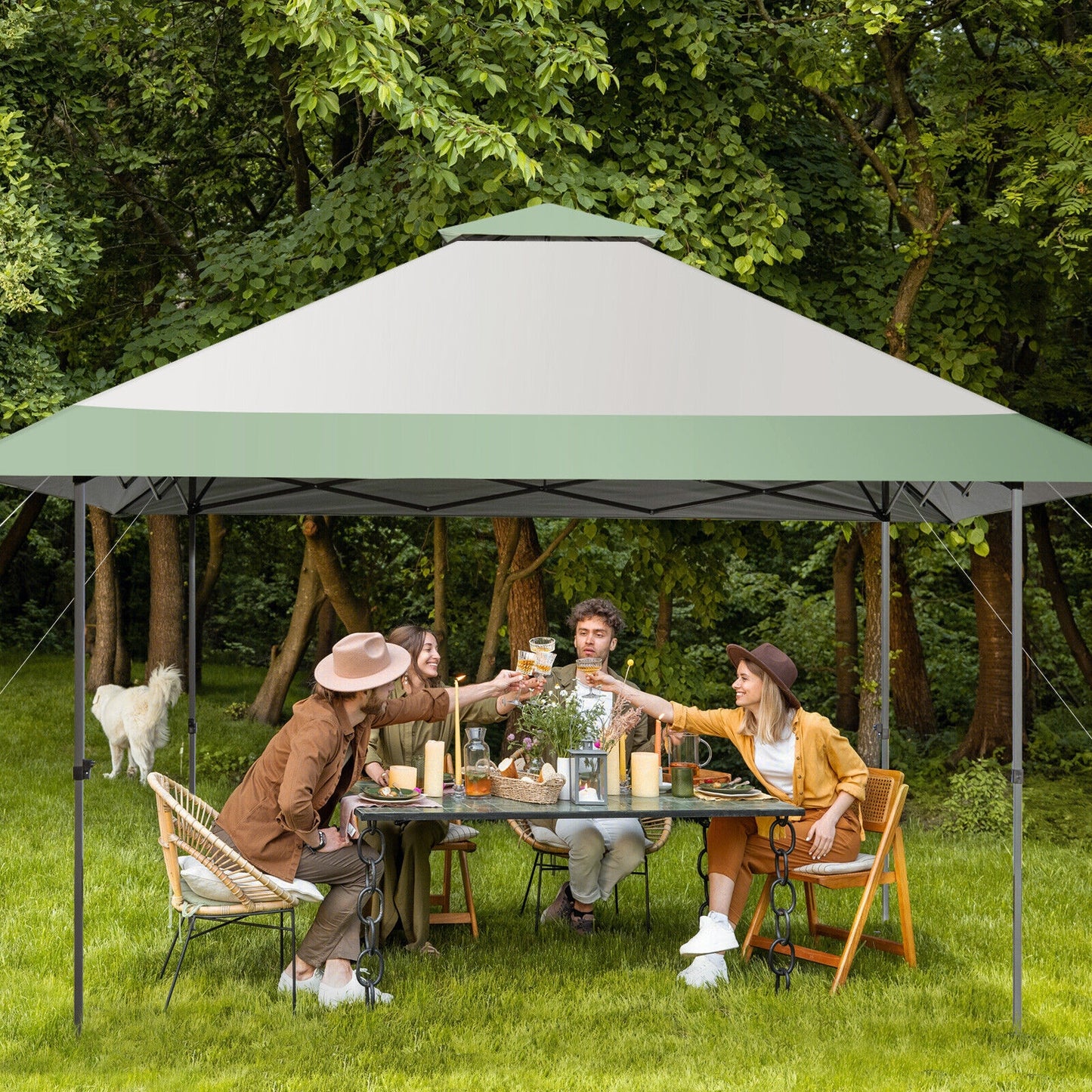 13 x 13 Feet Pop-Up Patio Canopy Tent with Shelter and Wheeled Bag-Gray Kids Crystal