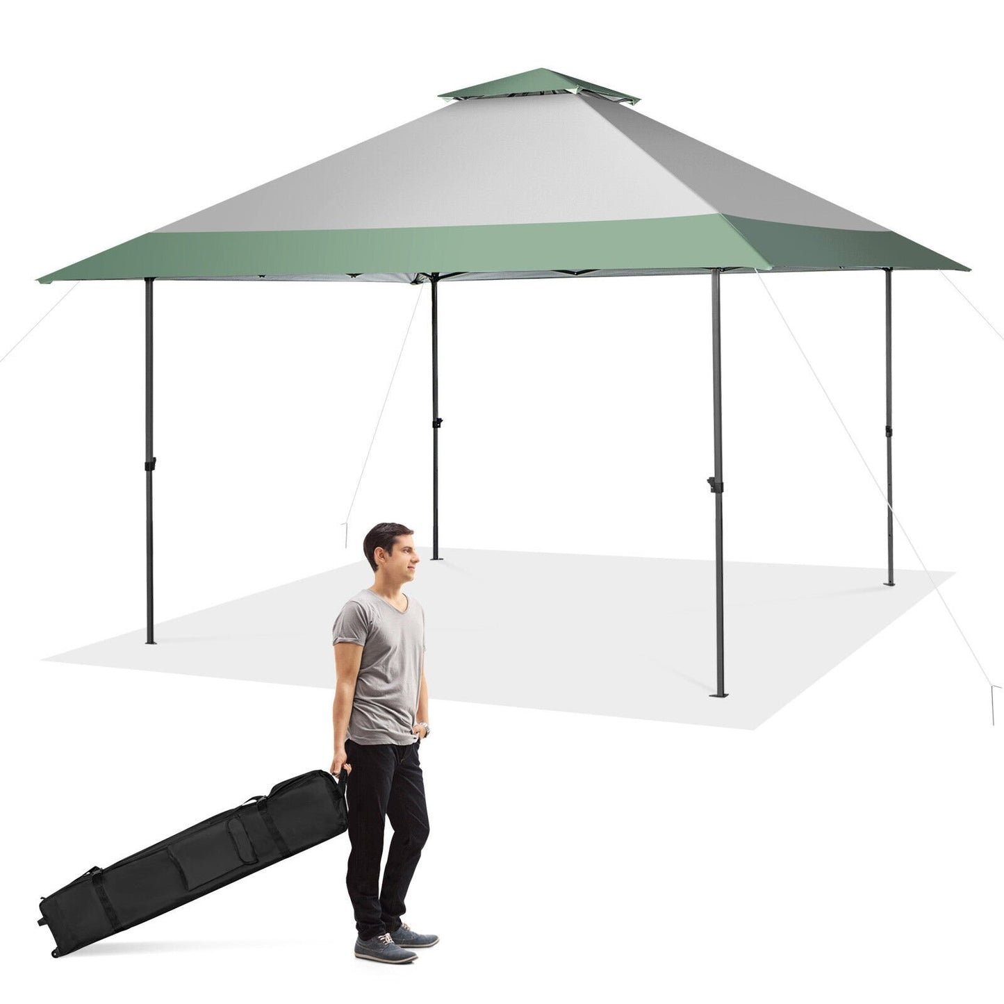 13 x 13 Feet Pop-Up Patio Canopy Tent with Shelter and Wheeled Bag-Gray Kids Crystal