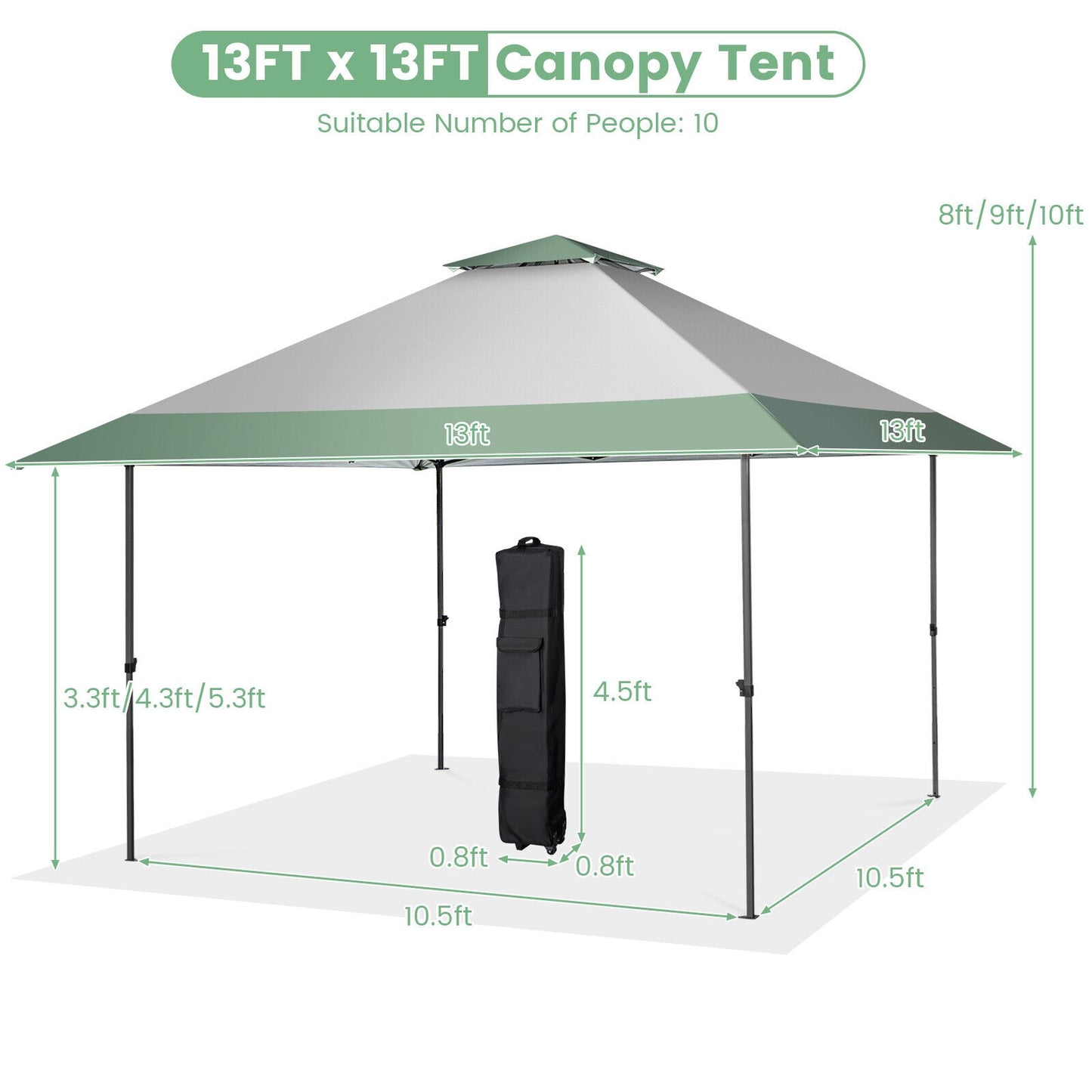 13 x 13 Feet Pop-Up Patio Canopy Tent with Shelter and Wheeled Bag-Gray Kids Crystal