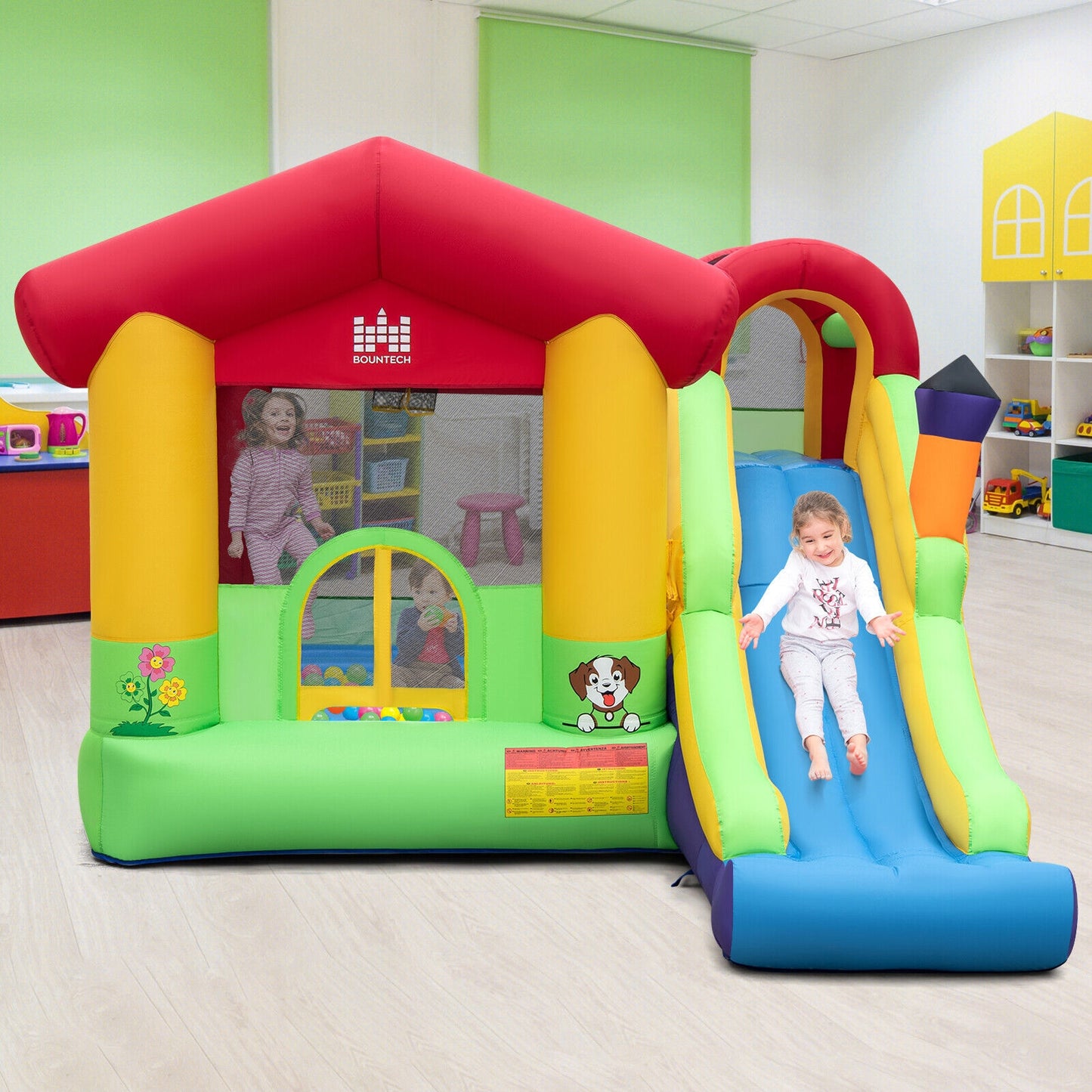 Inflatable Bounce House with Ocean Balls and 735W Air Blower Kids Crystal