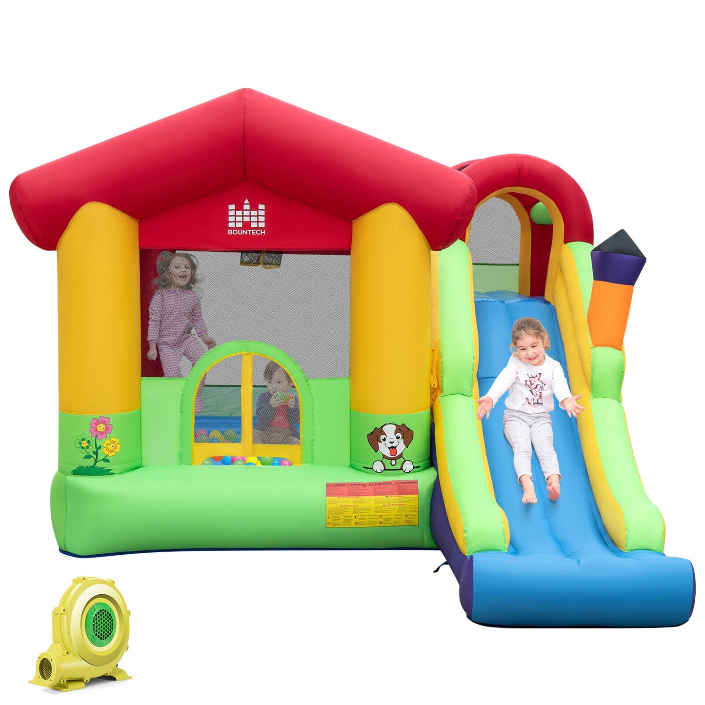 Inflatable Bounce House with Ocean Balls and 735W Air Blower Kids Crystal