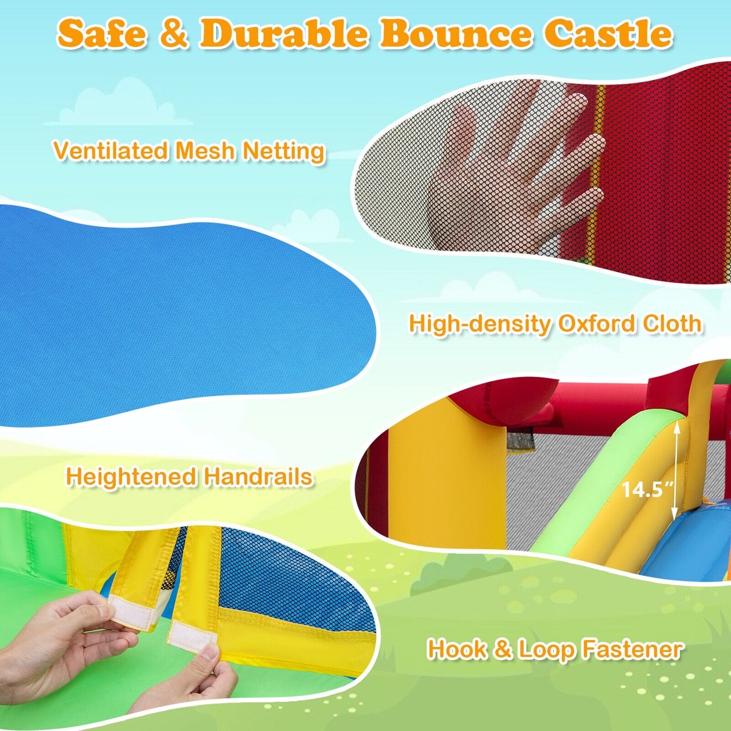 Inflatable Bounce House with Ocean Balls and 735W Air Blower Kids Crystal