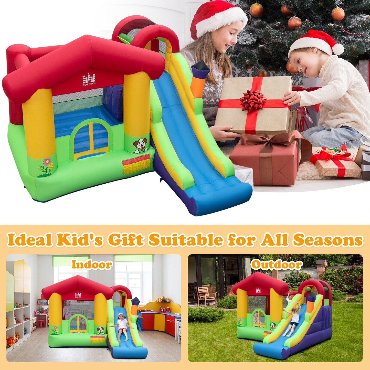 Inflatable Bounce House with Ocean Balls and 735W Air Blower Kids Crystal