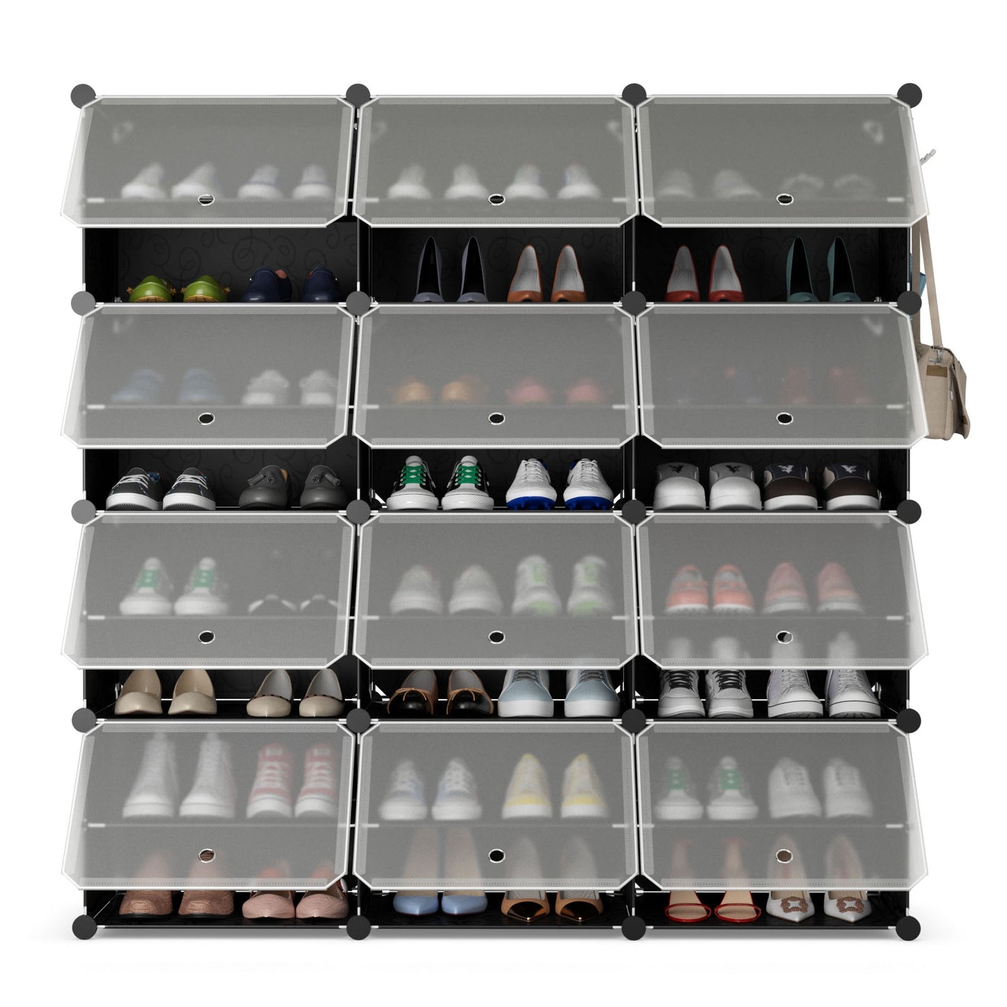12-Cube 48 Pairs Portable Shoe Shelves with Hook-Black Kids Crystal