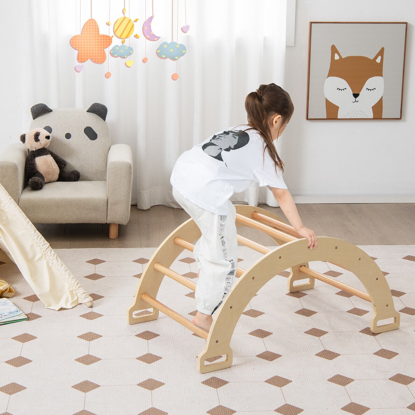 2-in-1 Arch Rocker with Soft Cushion for Toddlers-Natural Kids Crystal