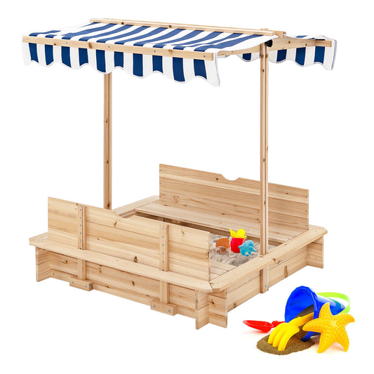 Kids Wooden Sandbox with Canopy and Bench Seats-Blue Kids Crystal