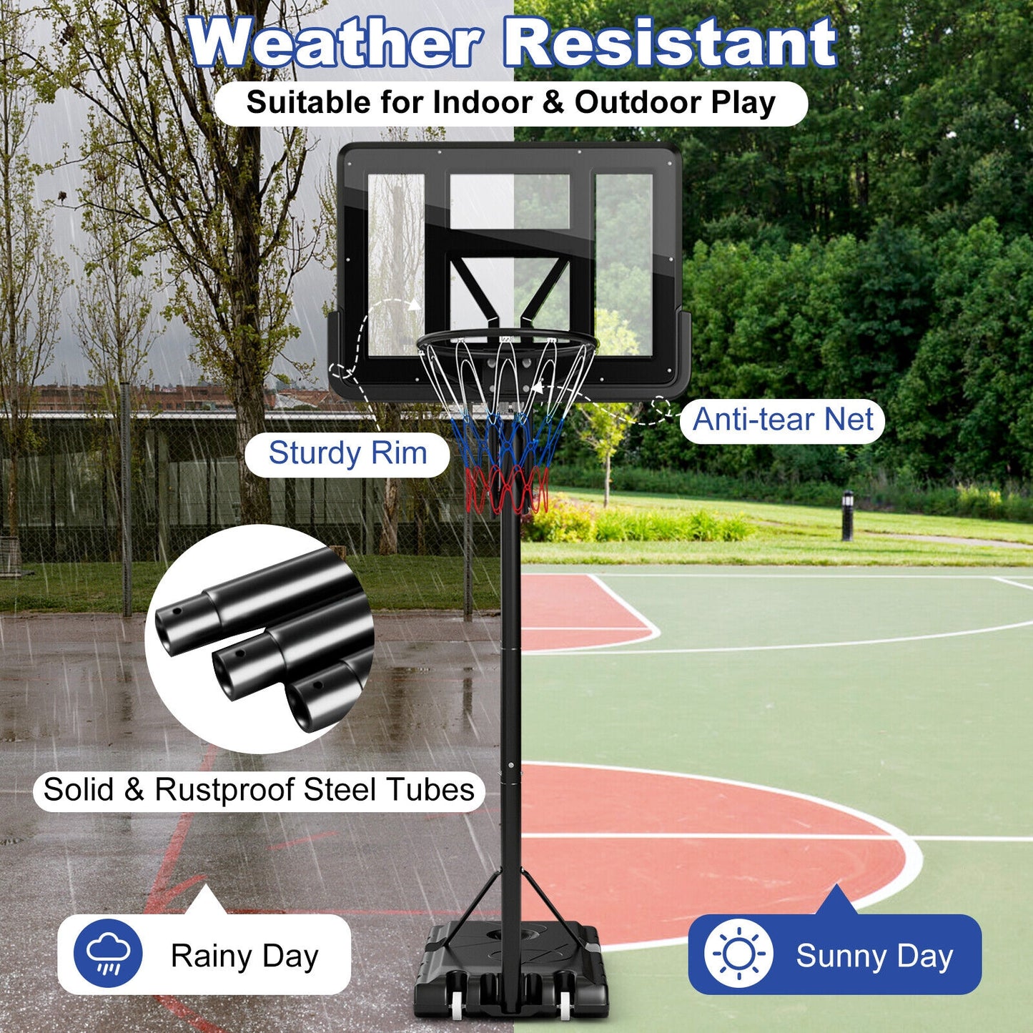 Portable Basketball Hoop with 4.6 to 10 Feet 10-Level Height Adjustable Kids Crystal