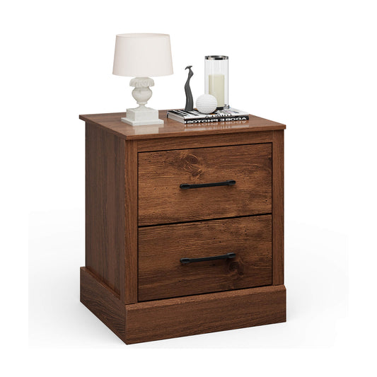 Wood Compact Floor Nightstand with Storage Drawers-Rustic Brown Kids Crystal