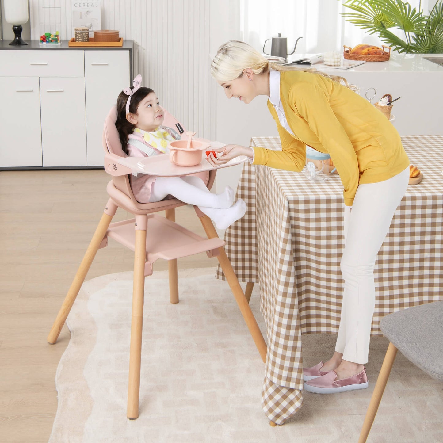 6 in 1 Convertible Highchair with Safety Harness and Removable Tray-Pink Kids Crystal