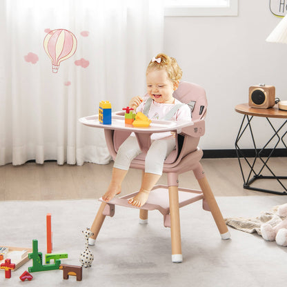 6 in 1 Convertible Highchair with Safety Harness and Removable Tray-Pink