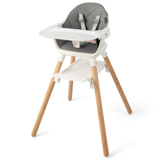 6 in 1 Convertible Highchair with Safety Harness and Removable Tray-White Kids Crystal