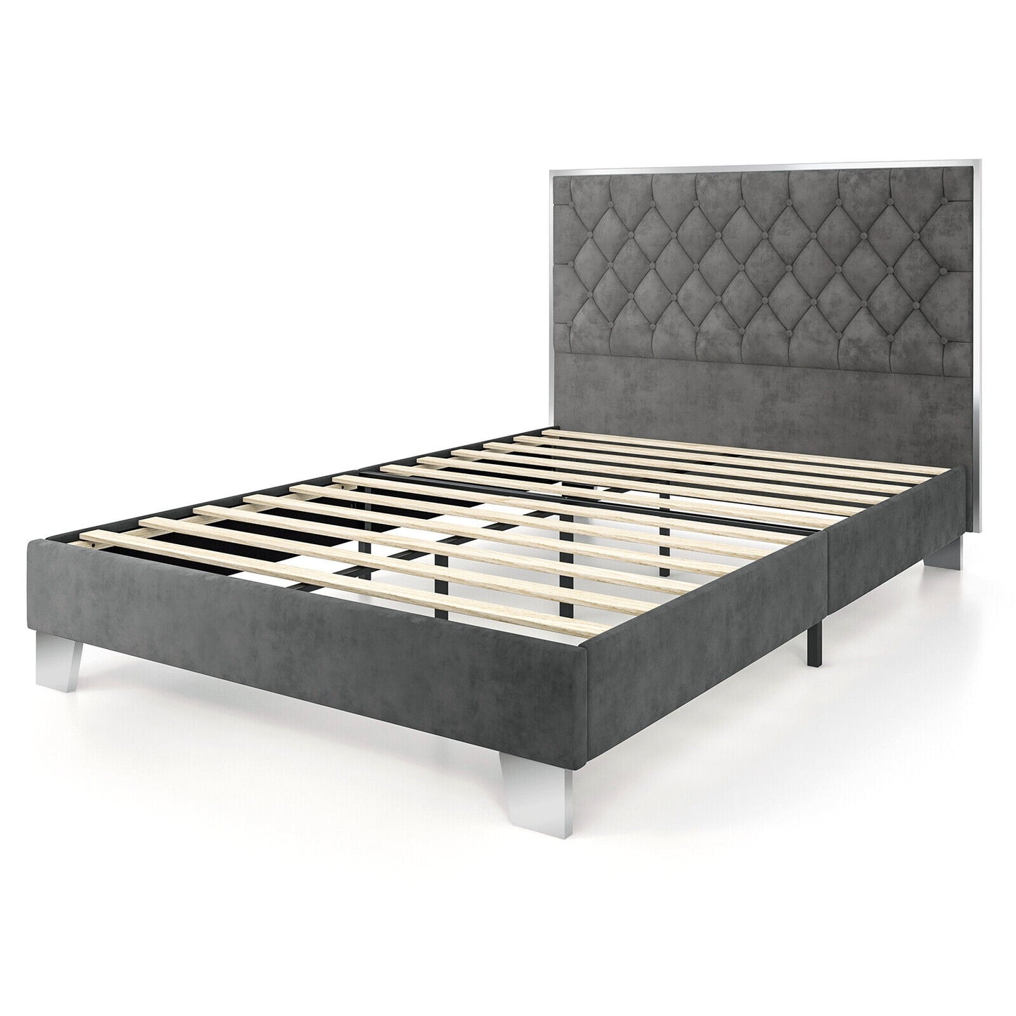 Full/Queen Size Upholstered Bed Frame with Velvet Headboard-Queen Size Kids Crystal