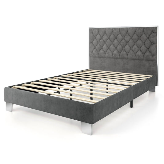 Full/Queen Size Upholstered Bed Frame with Velvet Headboard-Queen Size Kids Crystal