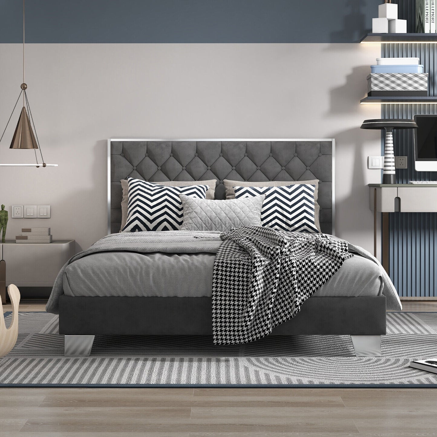 Full/Queen Size Upholstered Bed Frame with Velvet Headboard-Full Size Kids Crystal