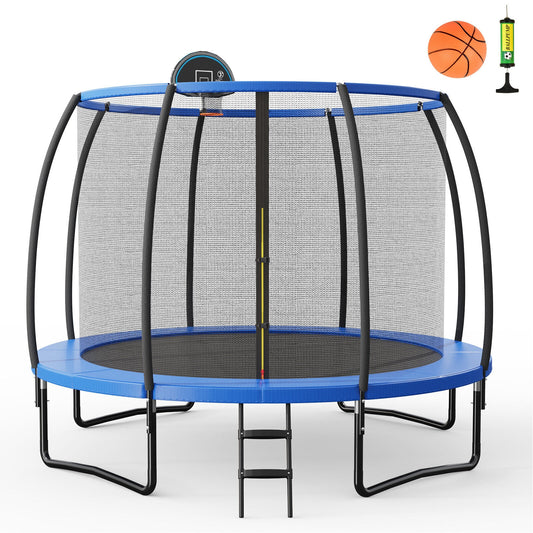8/10 Feet Recreational Trampoline with Basketball Hoop-12 ft Kids Crystal
