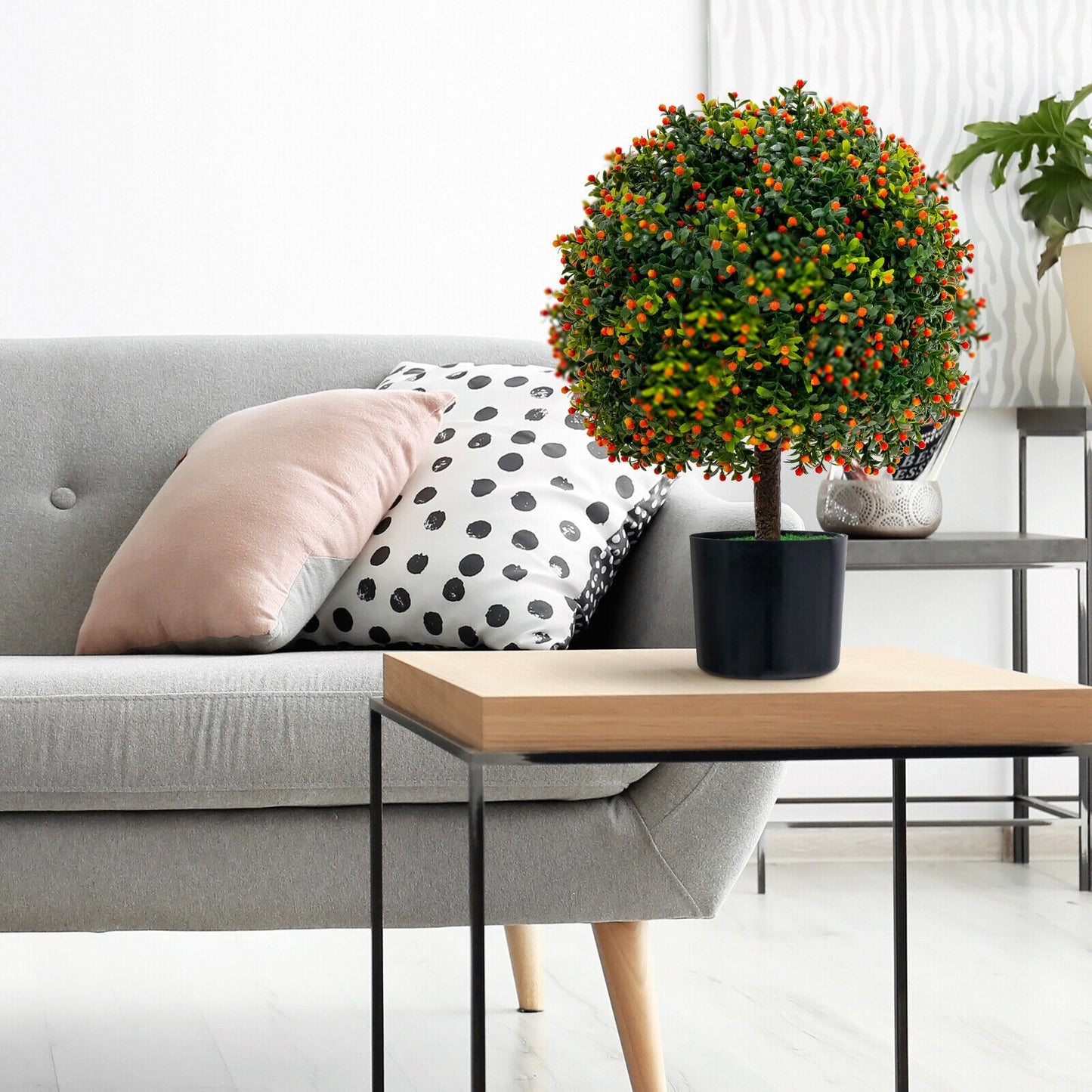 2-Pack Artificial Boxwood Topiary Ball Tree with Orange Fruit Kids Crystal