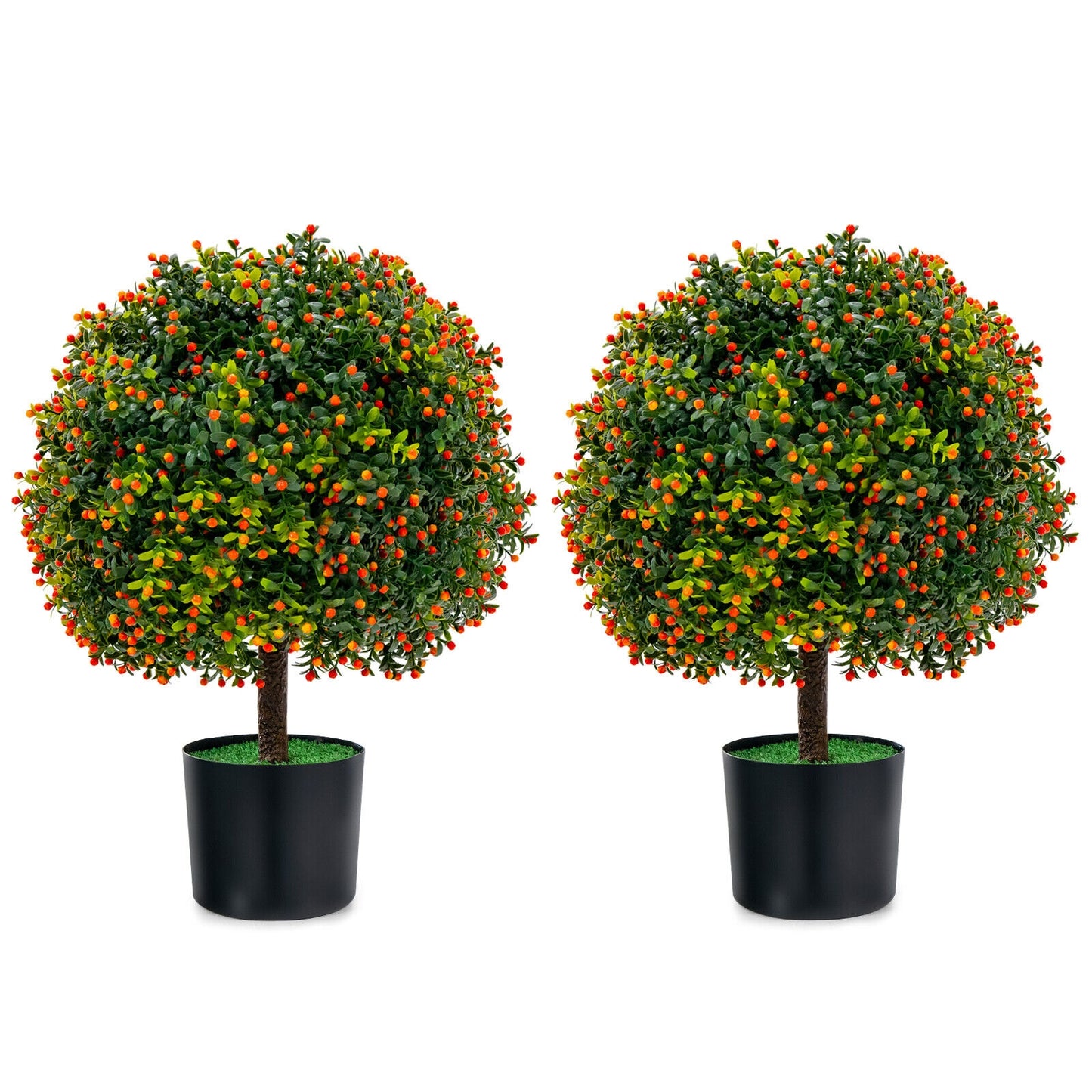 2-Pack Artificial Boxwood Topiary Ball Tree with Orange Fruit Kids Crystal
