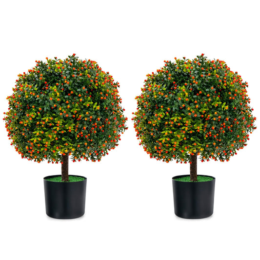 2-Pack Artificial Boxwood Topiary Ball Tree with Orange Fruit Kids Crystal