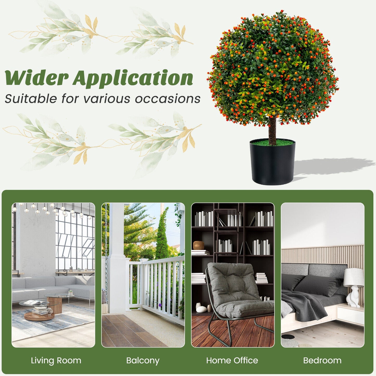 2-Pack Artificial Boxwood Topiary Ball Tree with Orange Fruit Kids Crystal