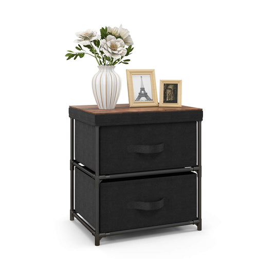 2-Drawer Nightstand with Removable Fabric Bins and Pull Handles-Black Kids Crystal
