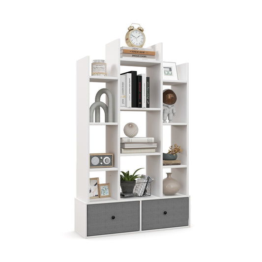 12-Tier Open-Back Freestanding Bookshelf with Drawer-White Kids Crystal