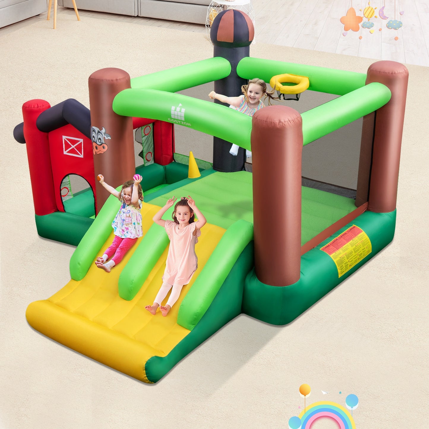 6-in-1 Inflatable Bounce House with Double Slides without 735W Blower Kids Crystal
