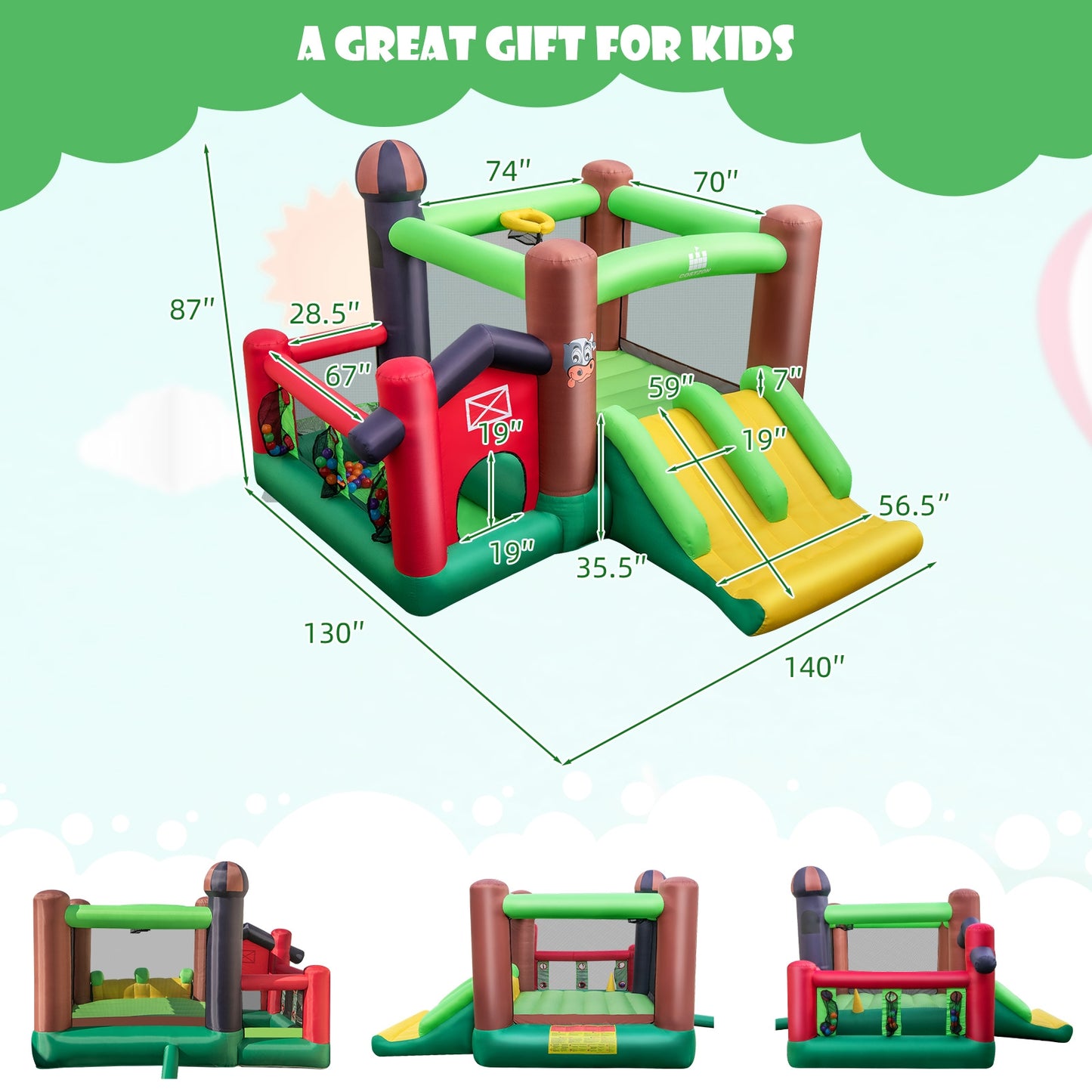 6-in-1 Inflatable Bounce House with Double Slides without 735W Blower Kids Crystal
