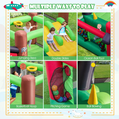 6-in-1 Inflatable Bounce House with Double Slides without 735W Blower