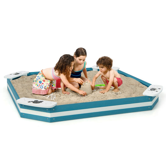 Outdoor Solid Wood Sandbox with 4 Built-in Animal Patterns Seats Kids Crystal